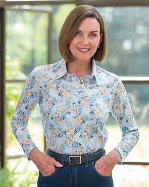 Long Sleeve Floral Polo Top